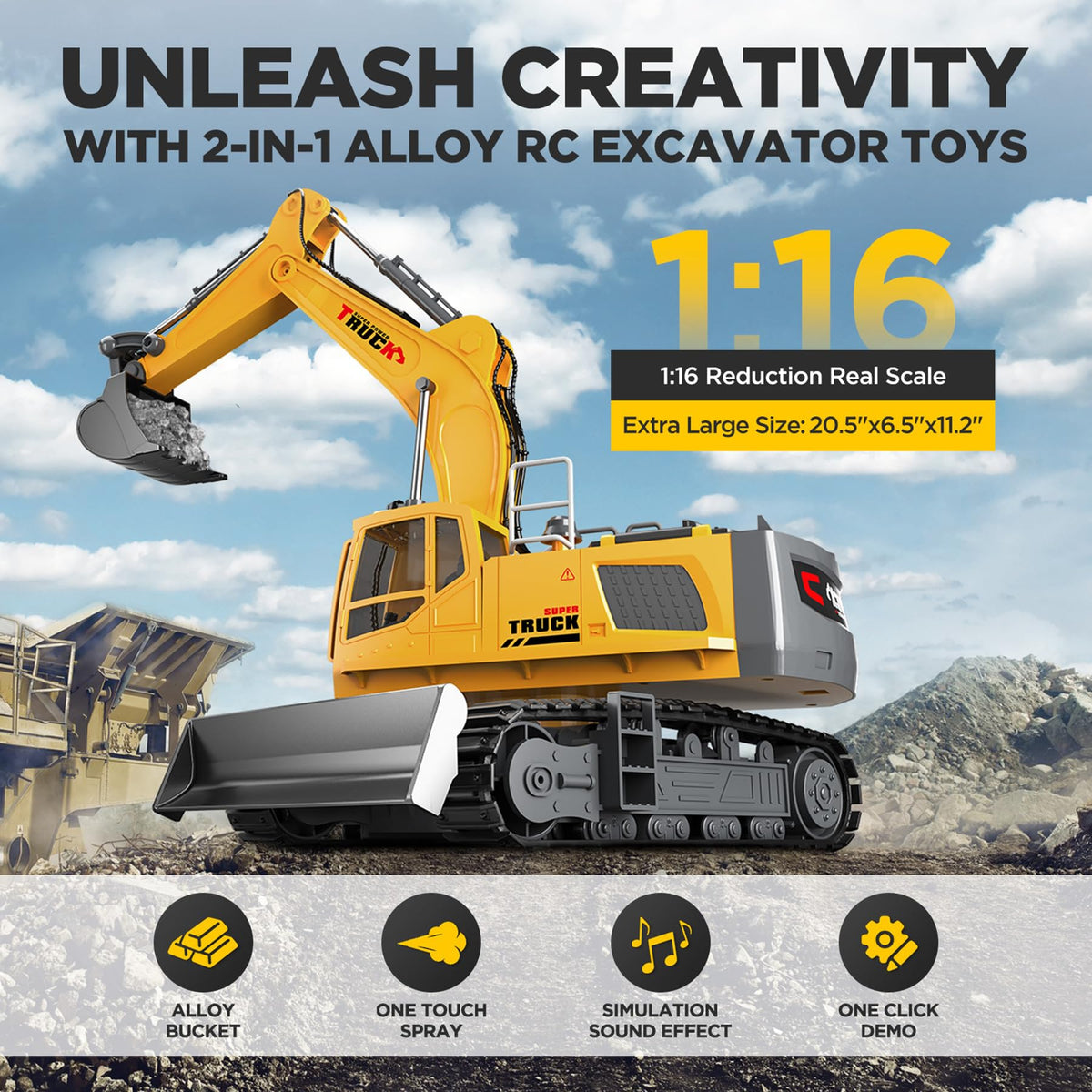 KIDMARKT RC excavator with dozer blade enables versatile digging and grading
