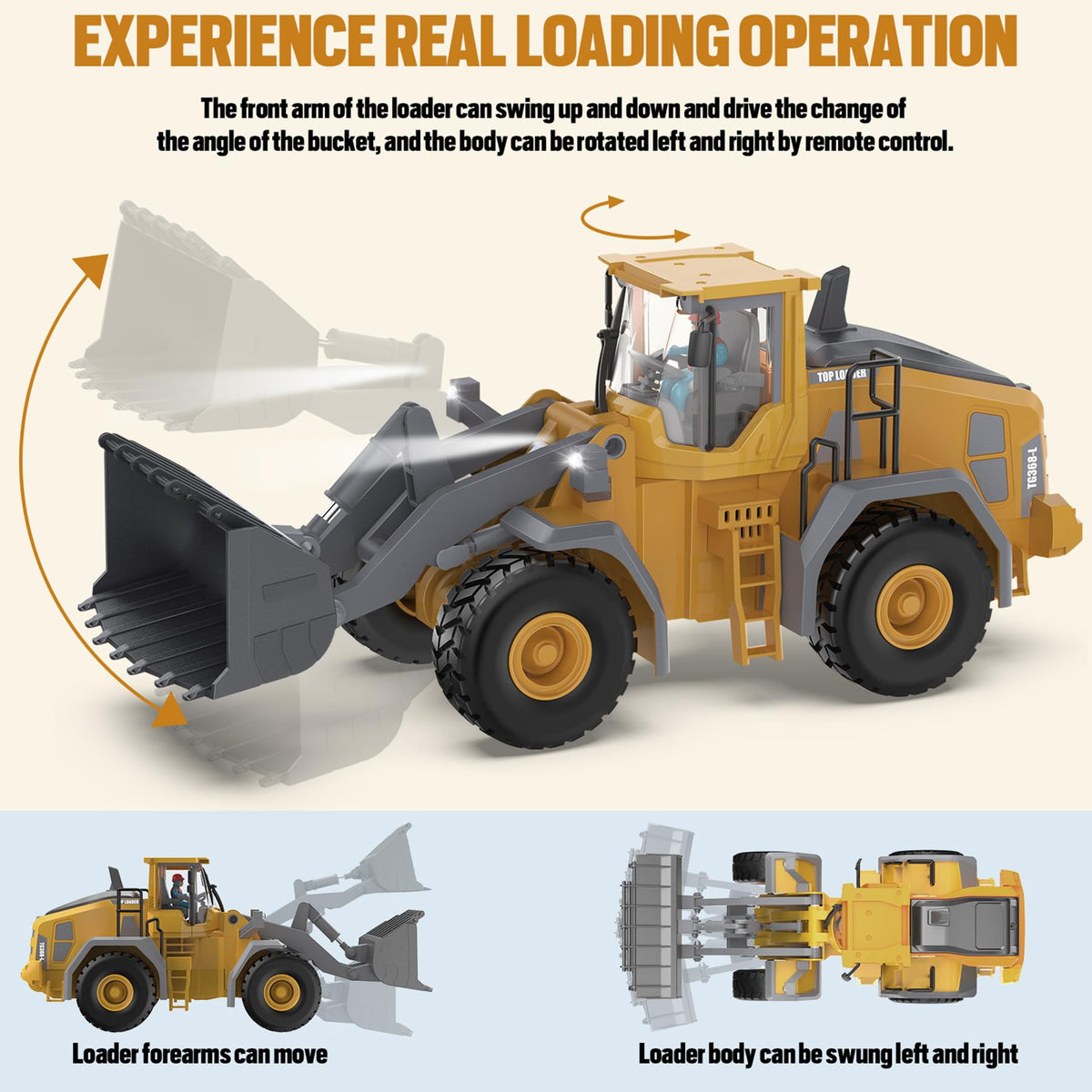 KIDMARKT wheel loader LED lights illuminate action for night play