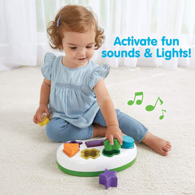 Kidoozie Lights 'n Sounds bilingual mode supports English and French shape learning.