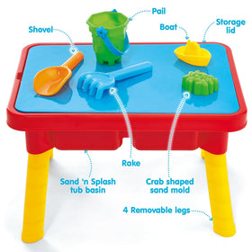 Kidoozie sensory table showing sand and water wells for tactile play.