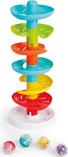 Kidoozie Whirl 'N Go Tower balls image highlights rattling sounds to capture toddler attention