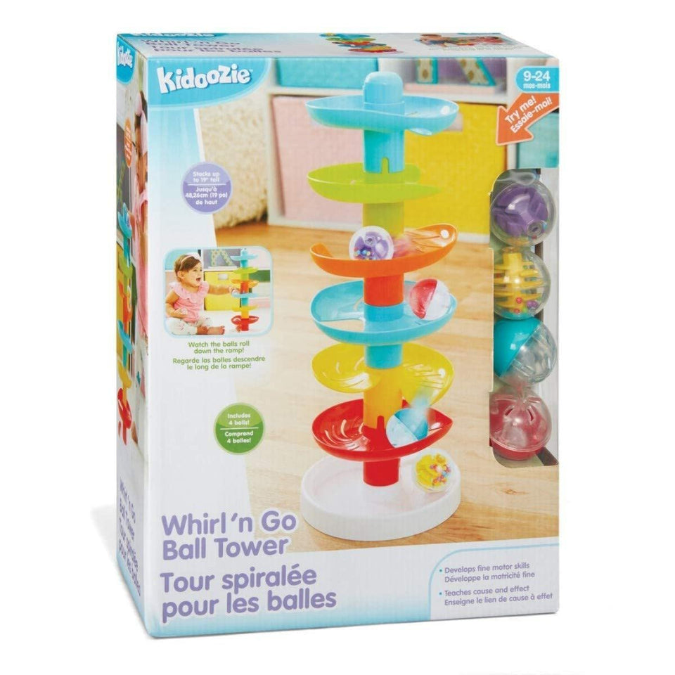 Kidoozie Whirl 'N Go Tower level 1 with bright colors supports color recognition and stacking fun
