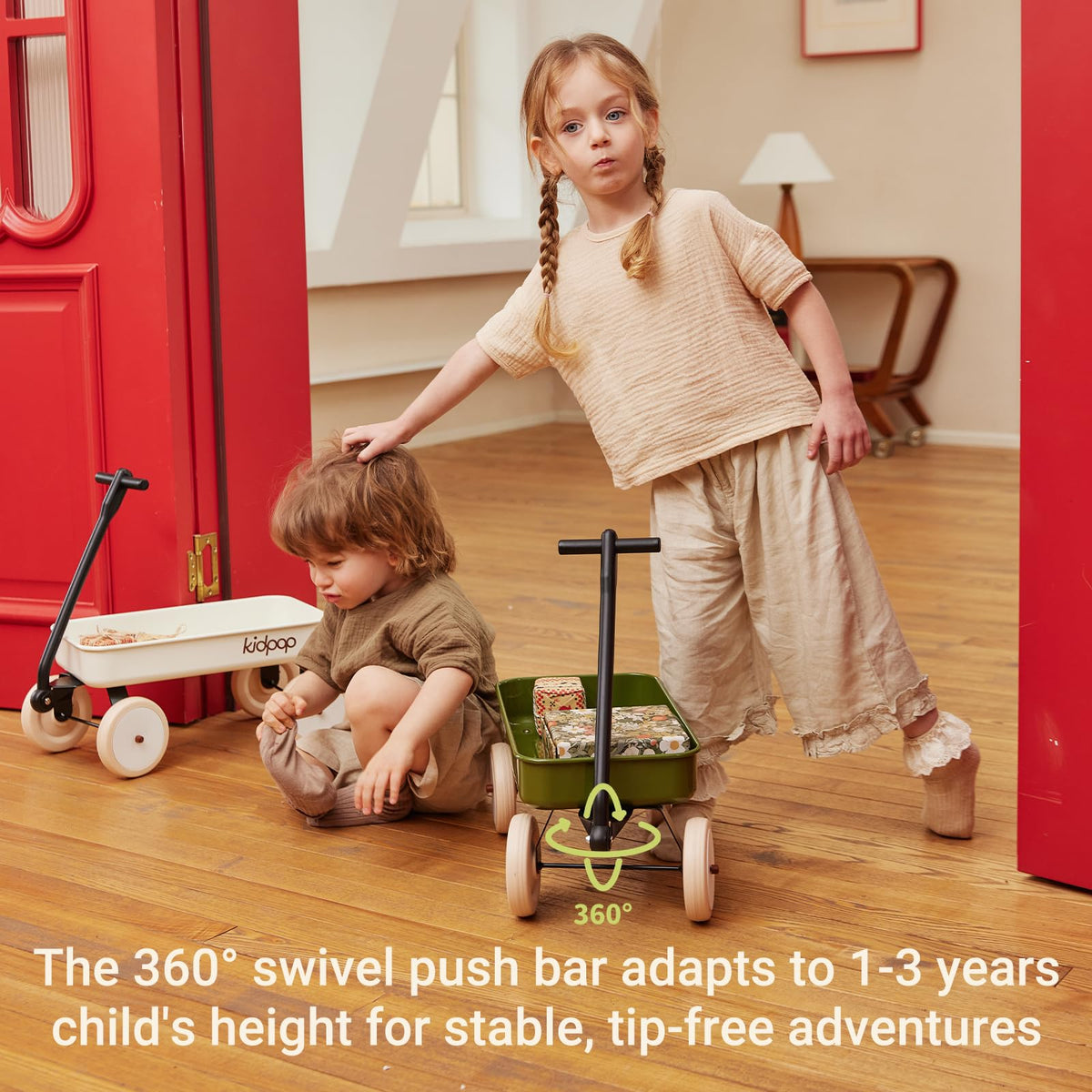 Kidpop Pula-Mini green sturdy-frame highlights stable design for safe use.