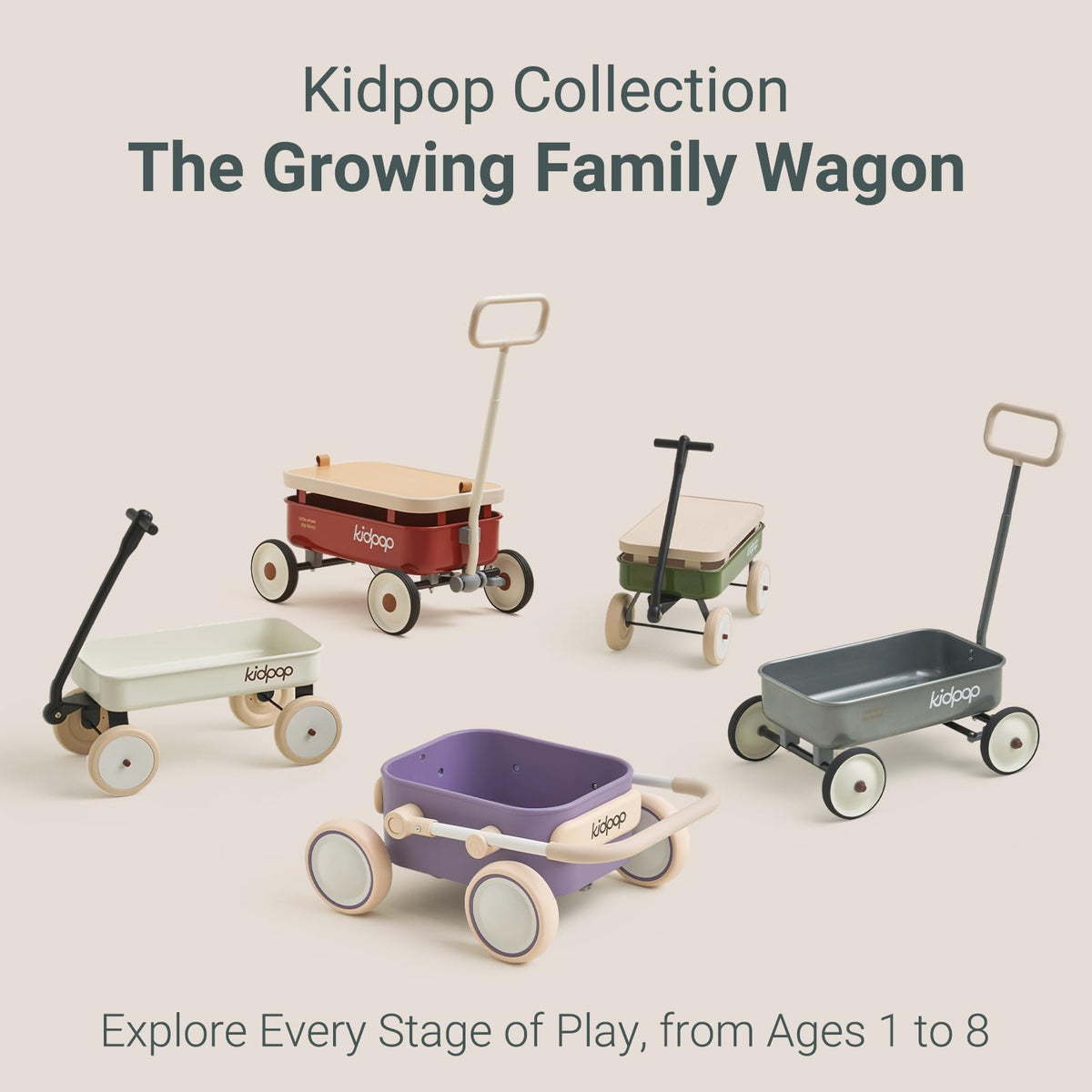 Kidpop Pula-Mini wagon red in-use scene, ideal first vehicle for toddlers.