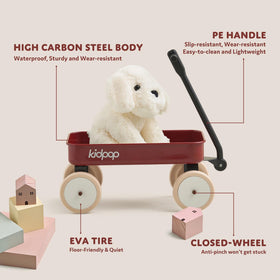 Kidpop Pula-Mini wagon red push-handle, smooth rolling wheels support quiet play.