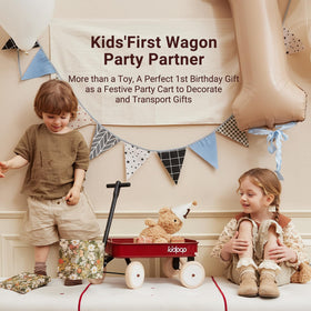 Kidpop Pula-Mini wagon toddler pushing action builds balance.