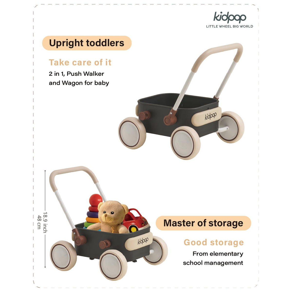 Kidpop PULA wagon inside view reveals a safe enclosed hopper for adventures.