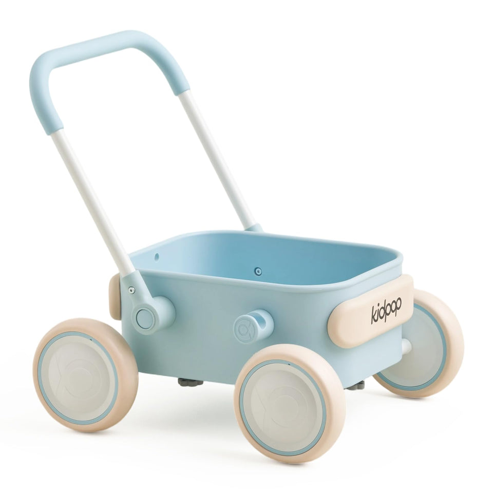 Kidpop PULA walker front view shows easy push and pull exploration