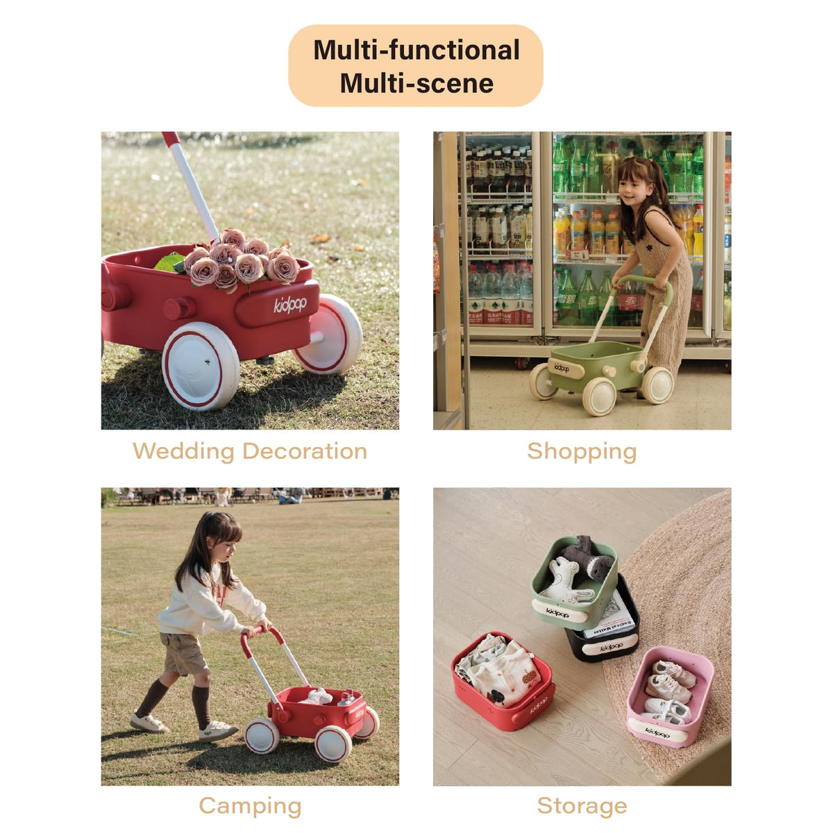 kidpop PULA walker pink folded state shows compact storage for travel