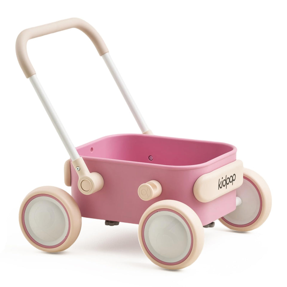 kidpop PULA walker pink front view showing 2-in-1 walker and push wagon for early mobility