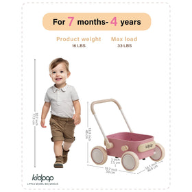 kidpop PULA walker pink wheels close-up displays EVA wheels absorbing shocks