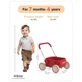Kidpop PULA walker side view in red highlighting the low-height stance.