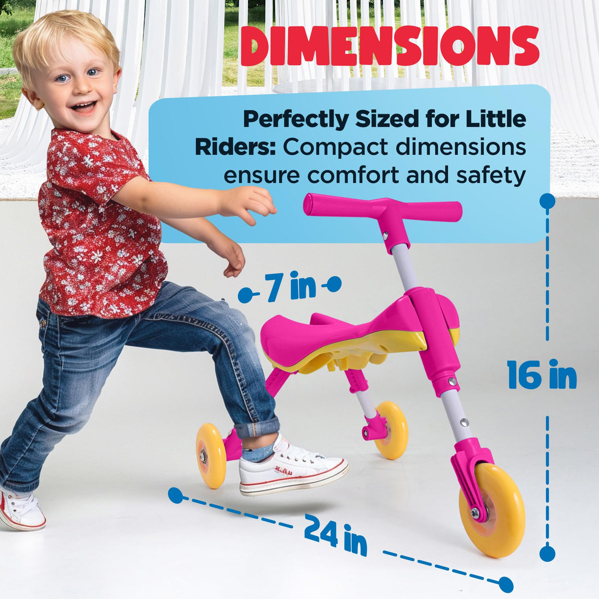 KIDRIM tricycle suitable for indoor and outdoor use on various floors.