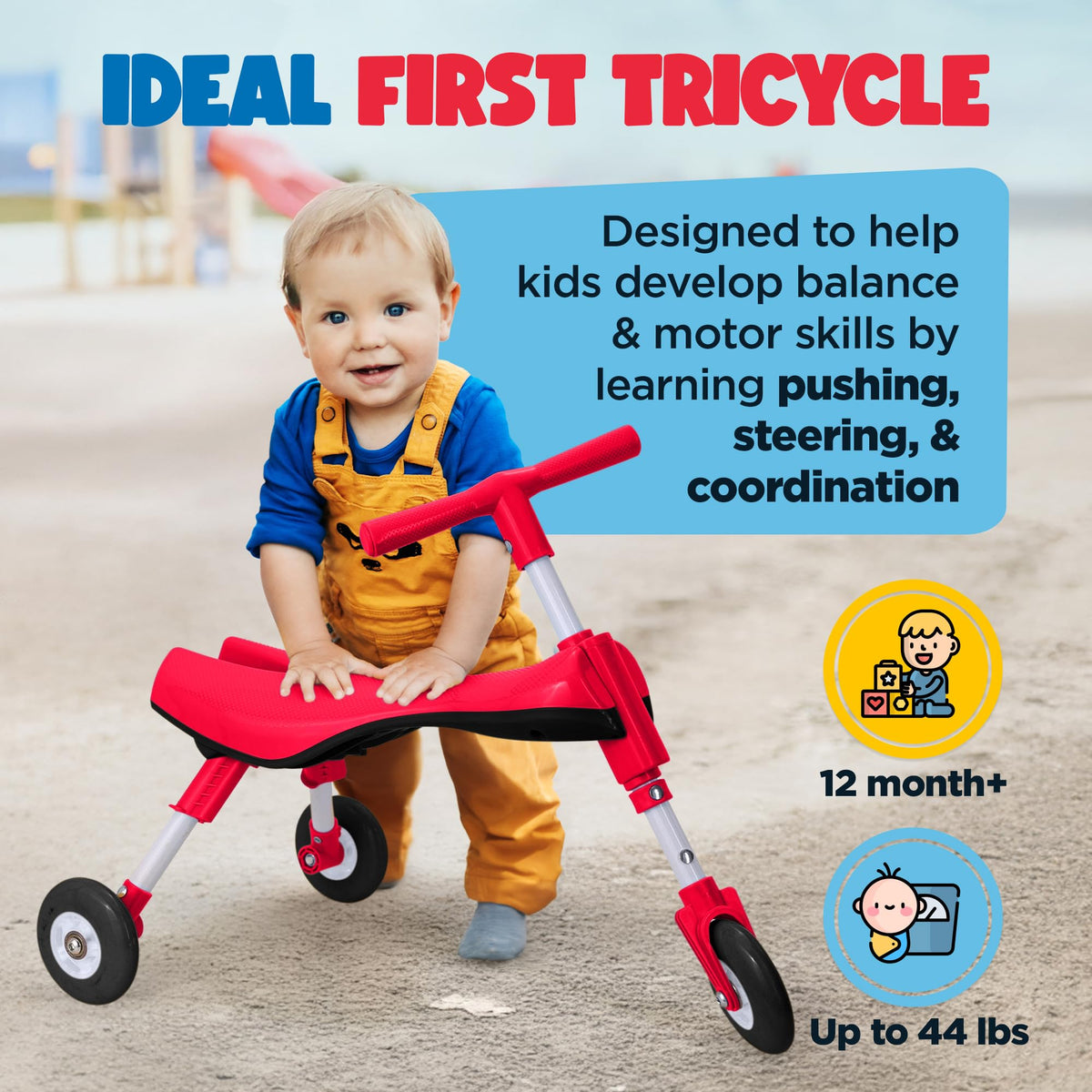 KIDRIM tricycle for toddlers with three-wheel balance for beginners.