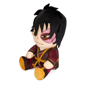 Zuko plush face close-up showing embroidered features and charm.