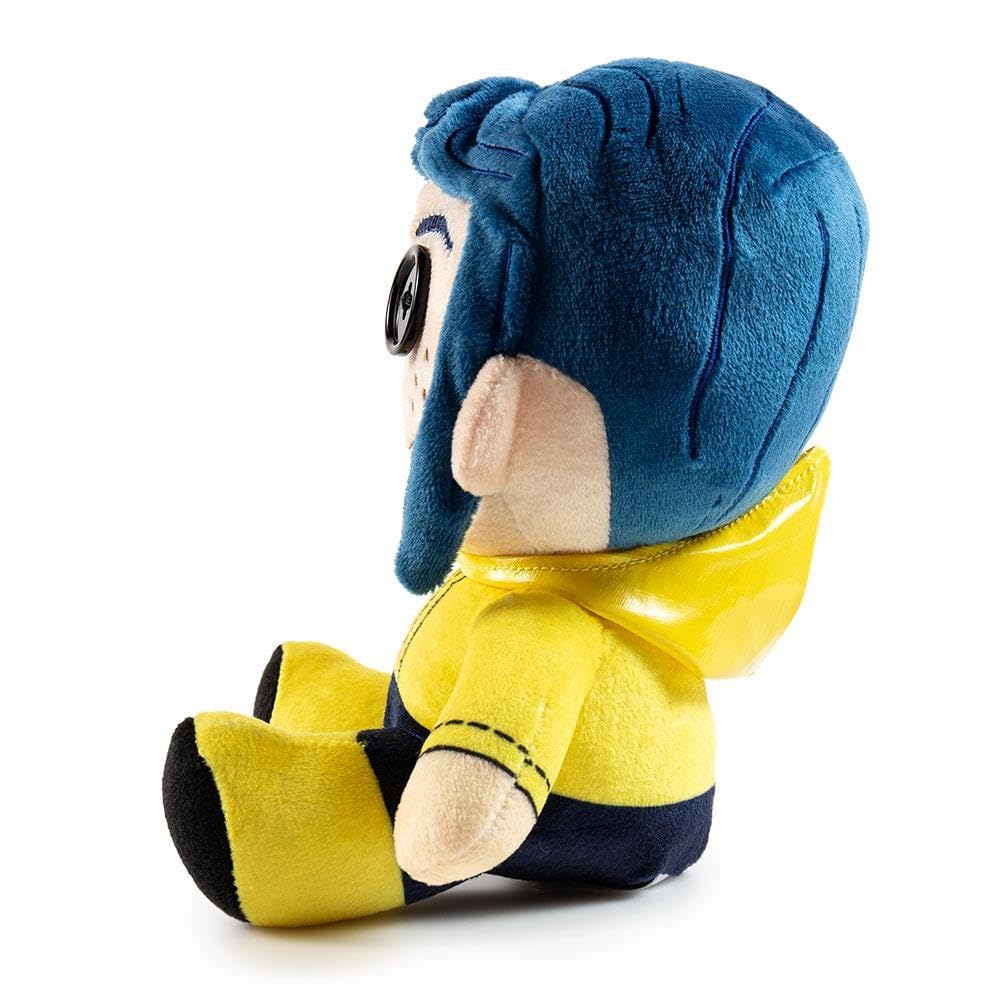 Kidrobot Coraline Phunny button eyes close-up, detailed embroidery for collectors