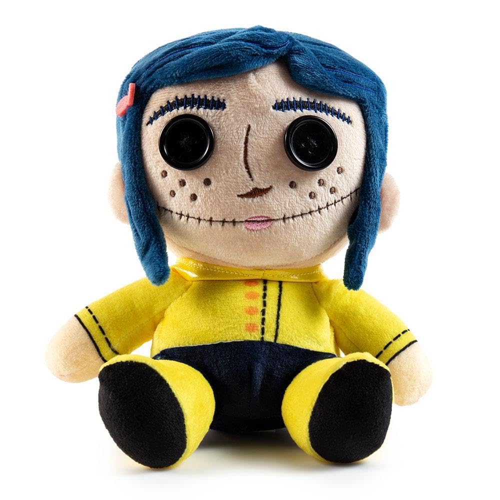 Kidrobot Coraline Phunny plush, front view, premium soft fabric for cozy display