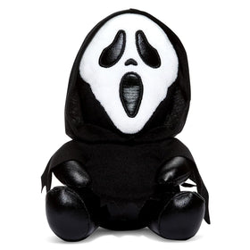 Kidrobot Ghost Face 8-inch plush in seated pose for cozy display