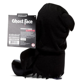 Close-up embroidery and hood detail on Ghost Face plush