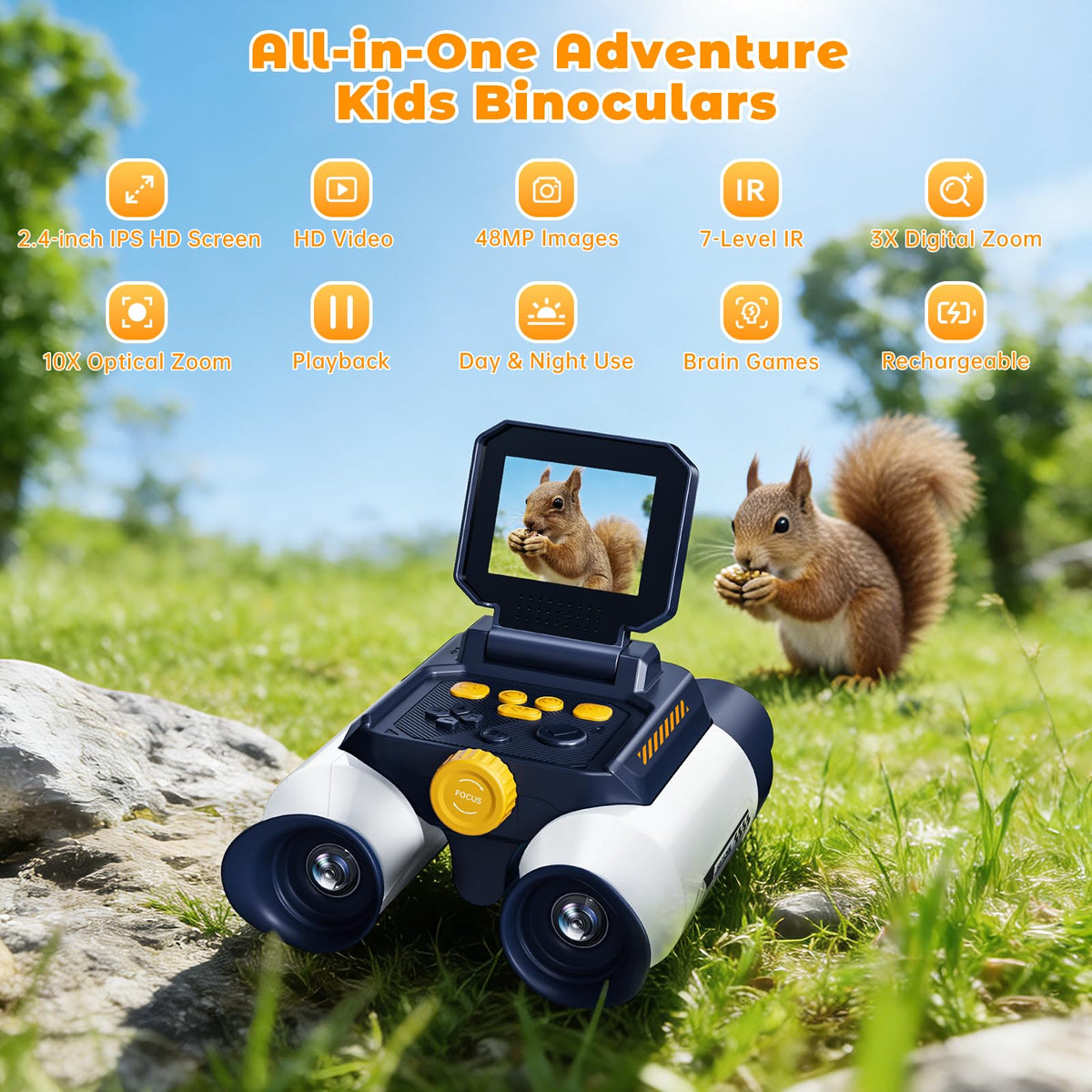Kids Borescope binoculars with 2-4 inch IPS screen for easy viewing.