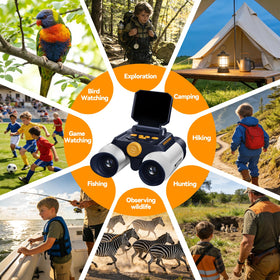 Kids Borescope binoculars aiding bird watching and nature study.