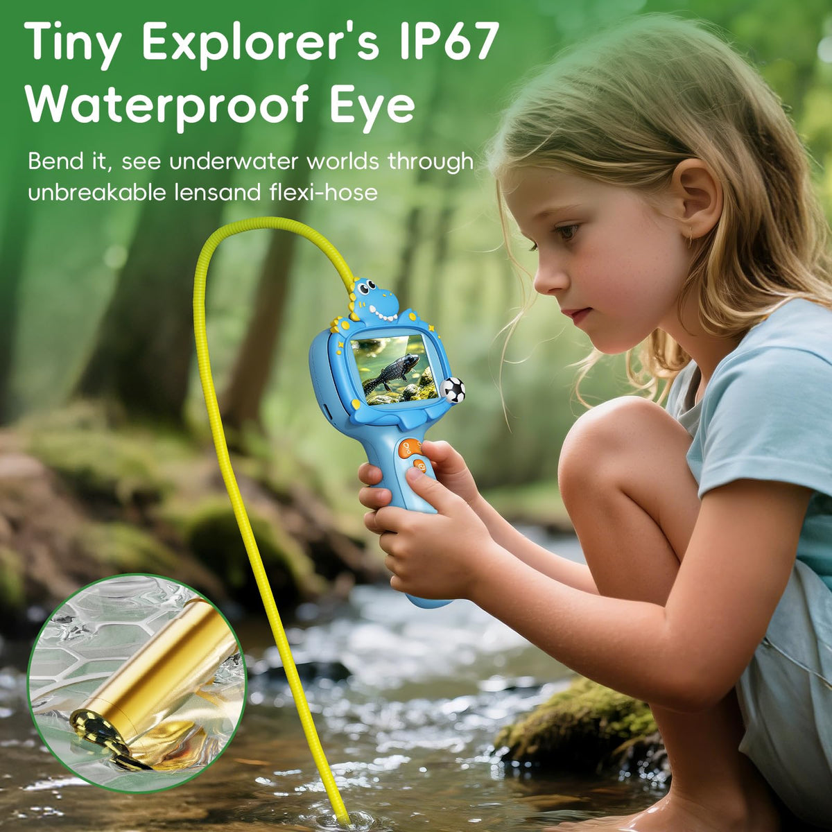 Kids Borescope camera toy flexible hose bends to follow underwater paths.