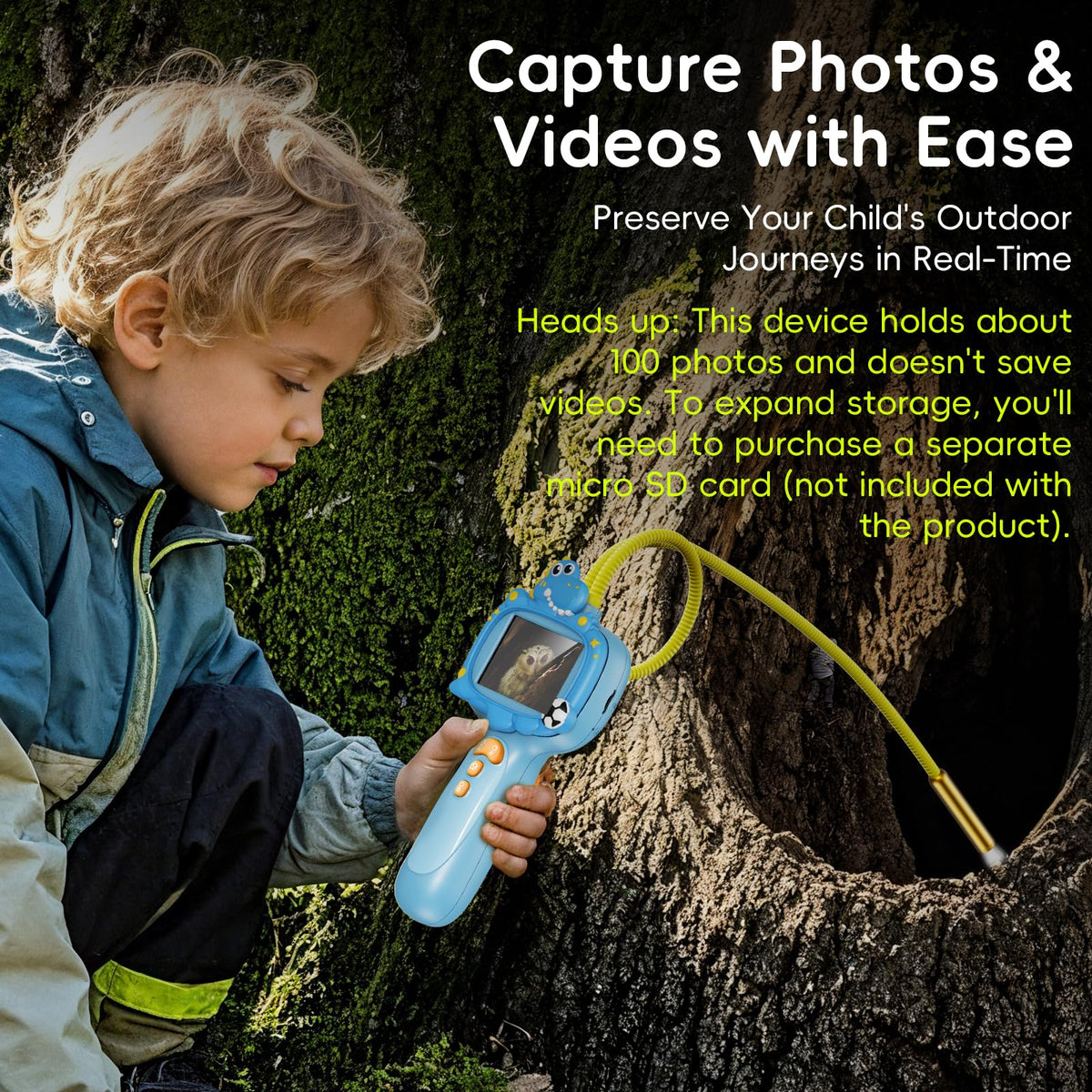 Kids Borescope camera toy night-vision LEDs illuminate hidden details.