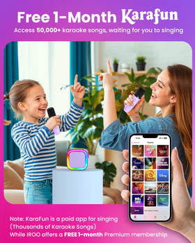 Kids enjoying singing with the IROO machine during cozy family night.