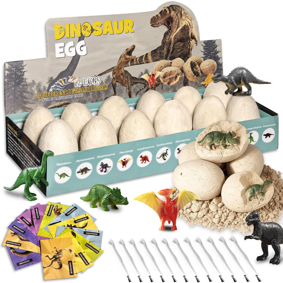 KIDS KING Dinosaur Eggs Dig Kit: egg excavation reveal with authentic dinosaurs, engaging hands-on archaeology at home.