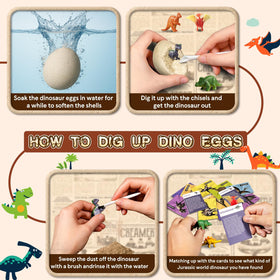 KIDS KING Dinosaur Eggs Dig Kit: knowledge cards connect each dino to history and traits.
