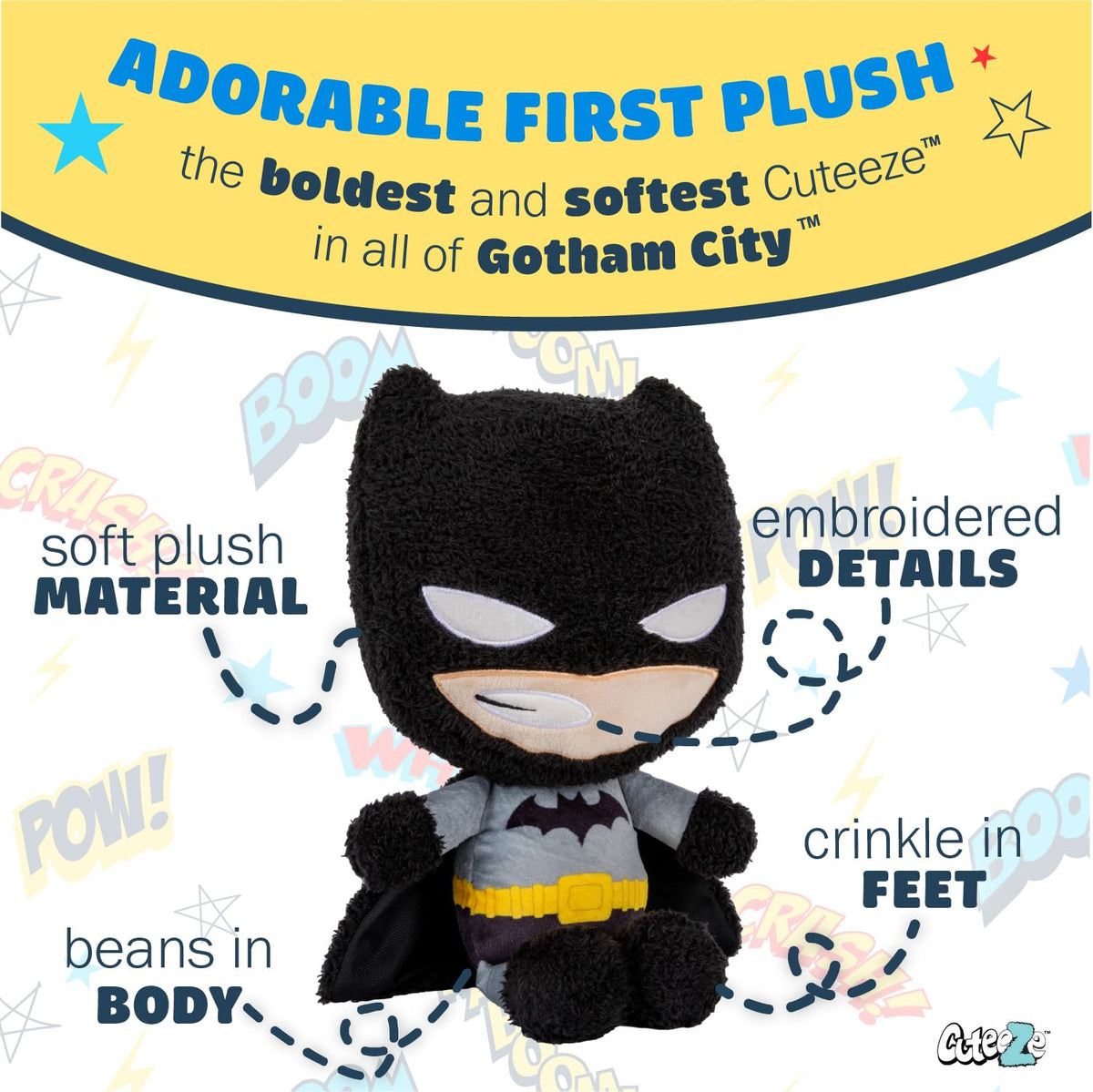 Embroidered details on Batman Cuteeze ensure durable, friendly appearance.