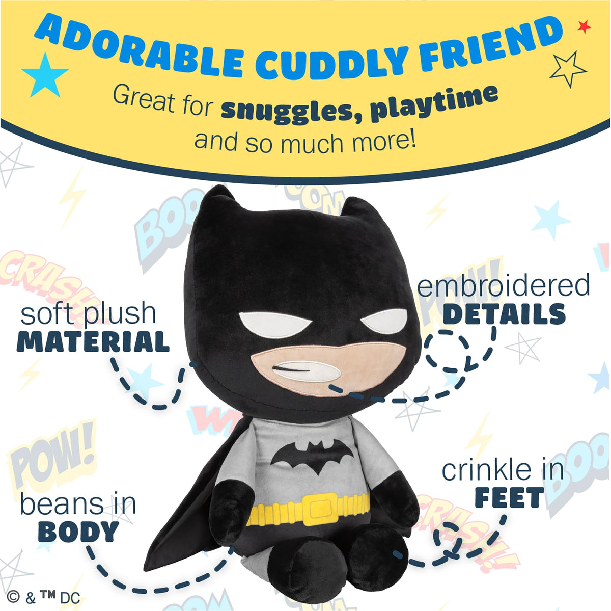 Kids Preferred Batman plush bean-filled body for squeezable cuddles