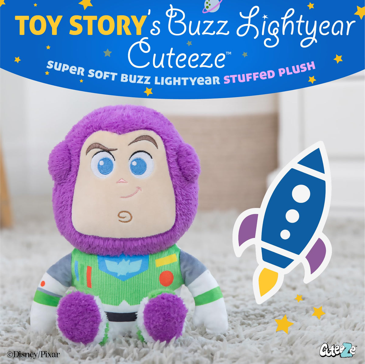 Kids Preferred Buzz Lightyear plush face detail for recognizable toy appeal.