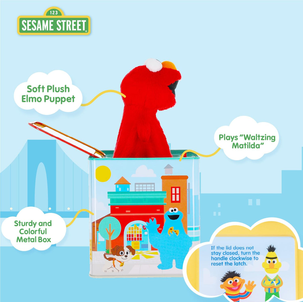 Colorful metal box design stands up to daily toddler use.