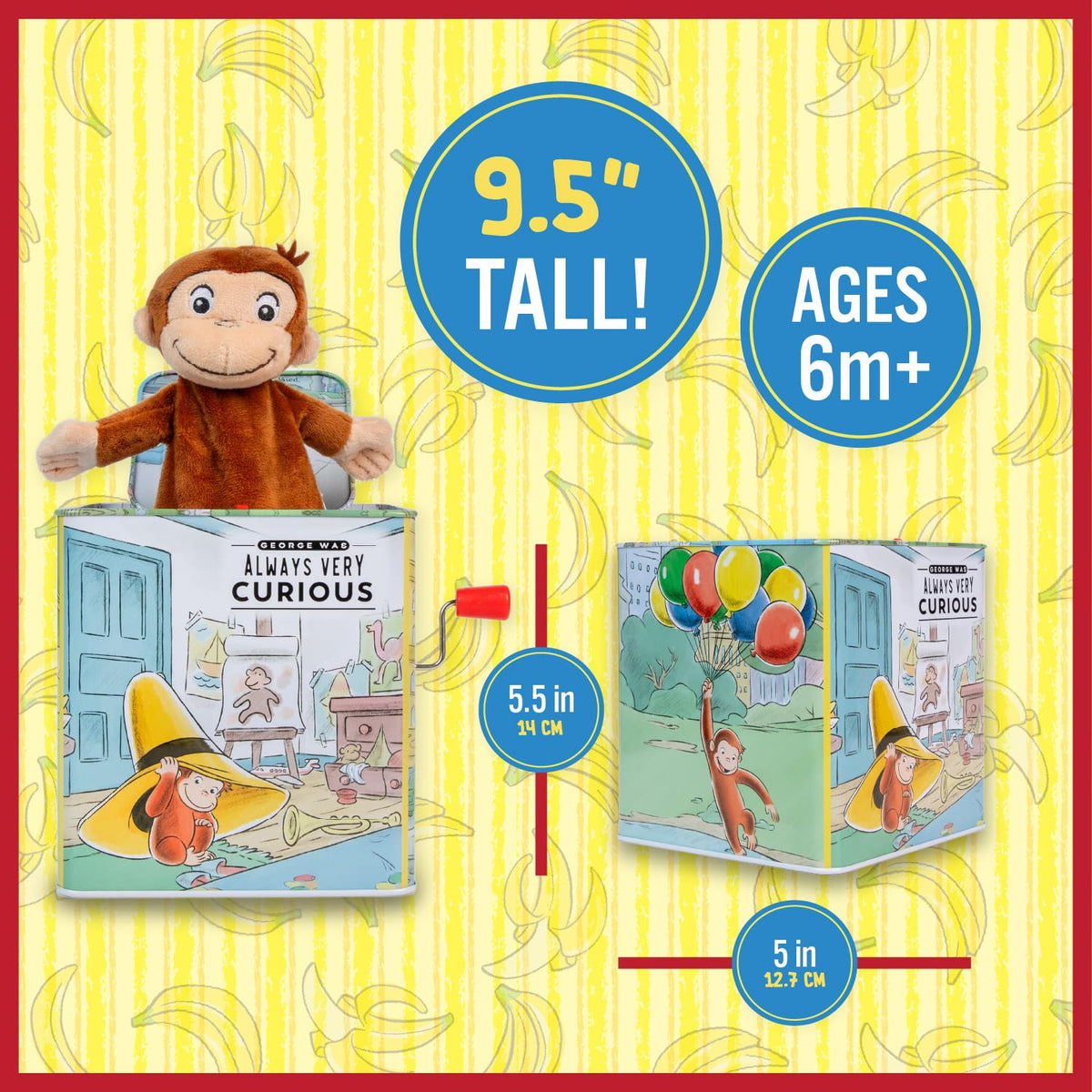 Kids Preferred Curious George Jack-in-The-Box being played with by a smiling baby during playtime