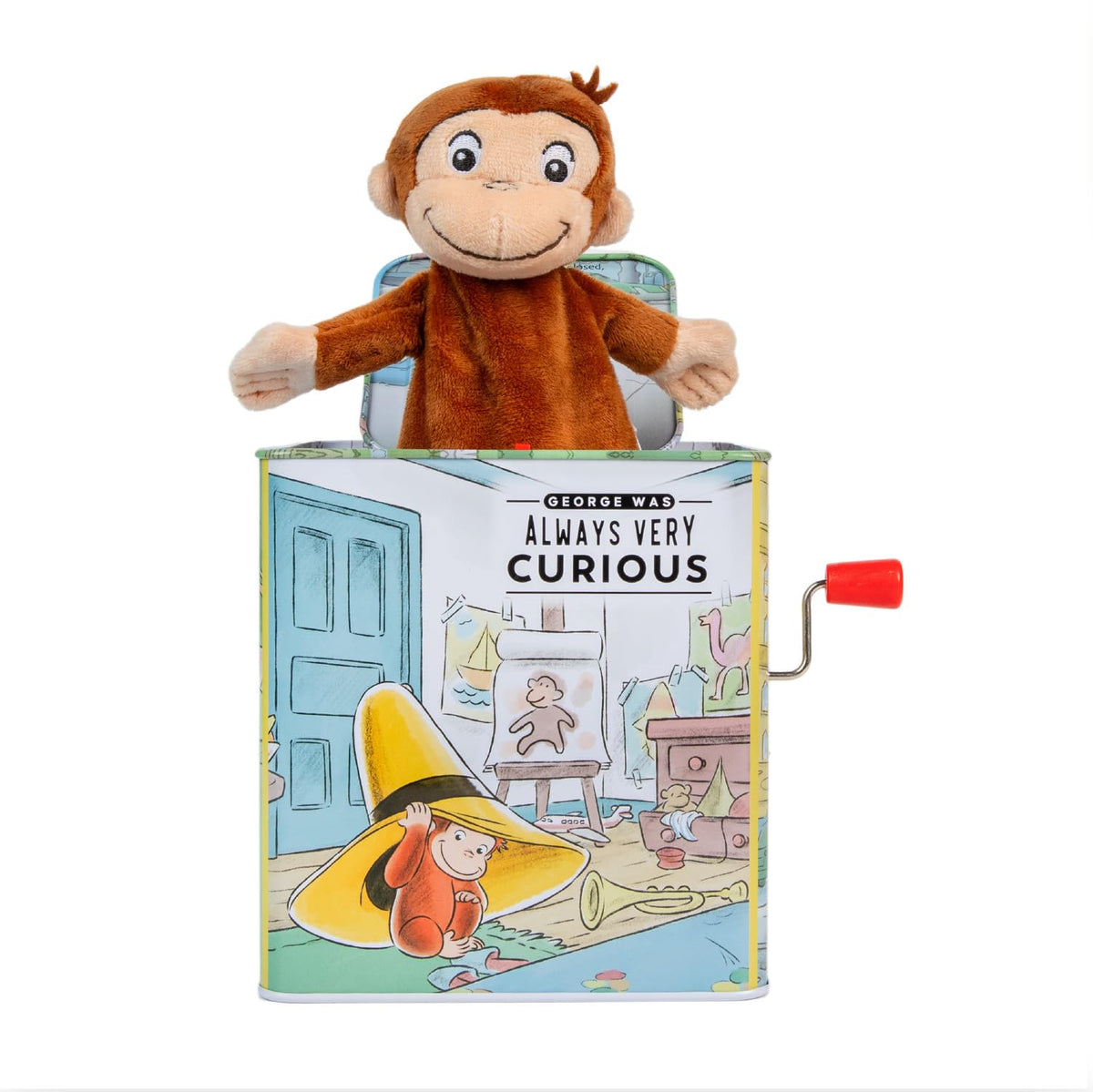 Kids Preferred Curious George Jack-in-The-Box closed with bright artwork, sparks curiosity