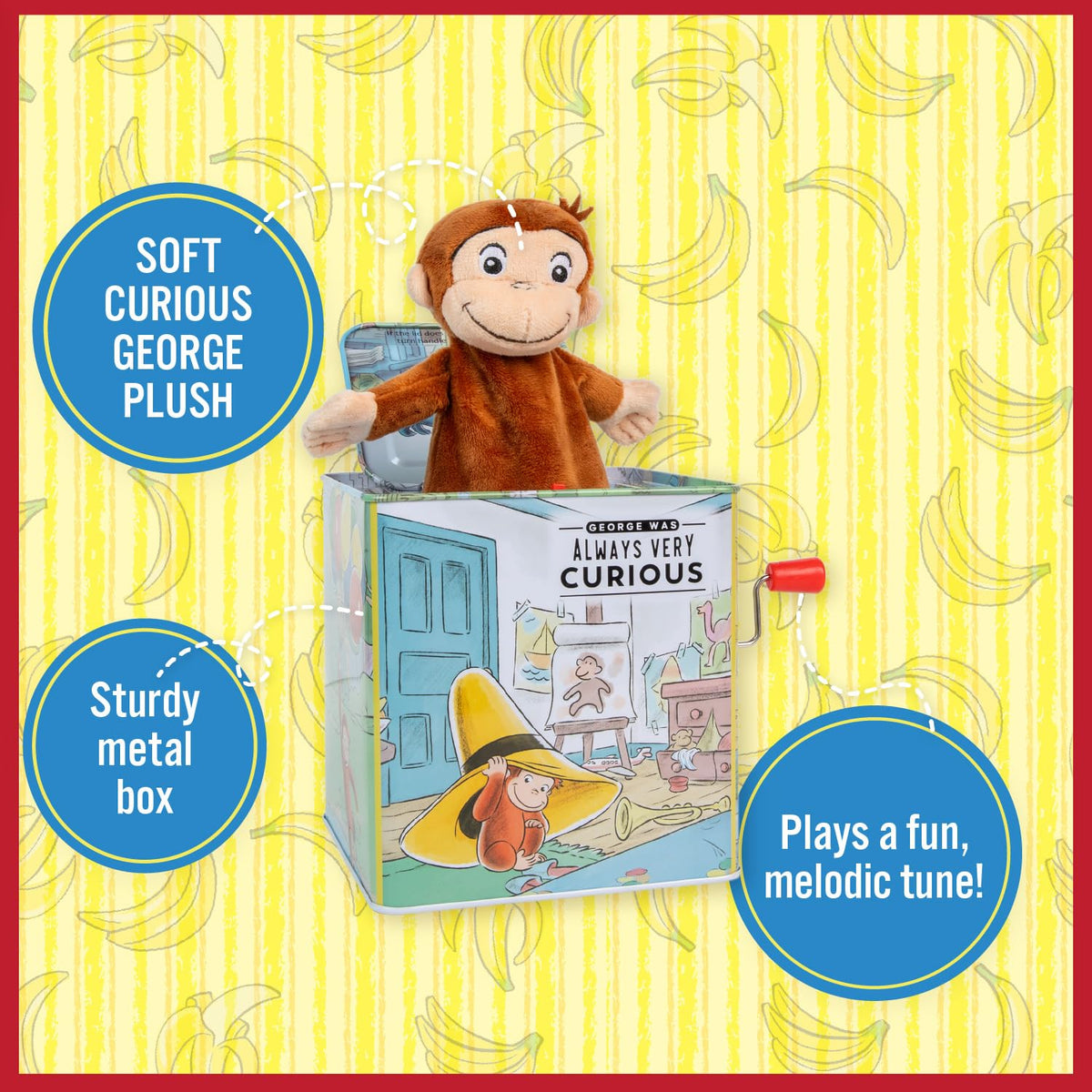 Kids Preferred Curious George Jack-in-The-Box handle and music trigger supports cause-and-effect play