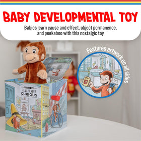 Kids Preferred Curious George Jack-in-The-Box plush puppet with soft textures for baby touch