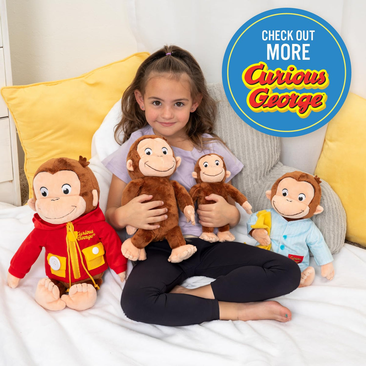 Machine washable Curious George plush for easy cleanup after playtime.