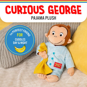 Curious George pajama monkey plush inviting hugs during playtime.