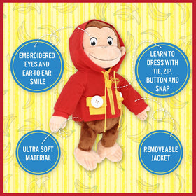 Kids Preferred Curious George red hoodie is removable for dressing practice.