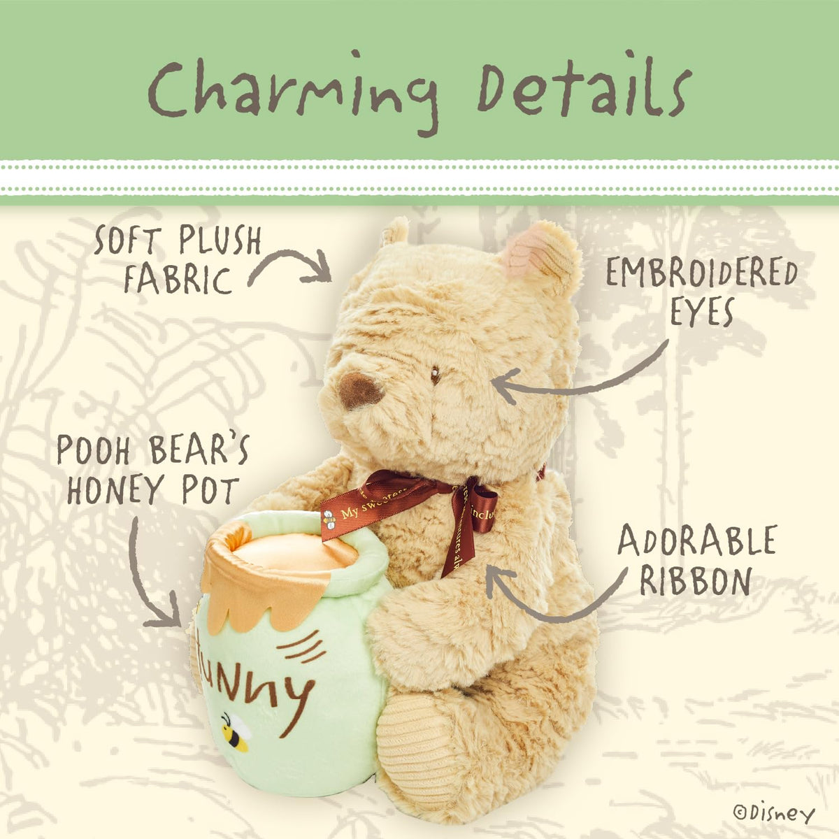Pooh Waggy at 13 inches, a compact cuddle buddy for travel.