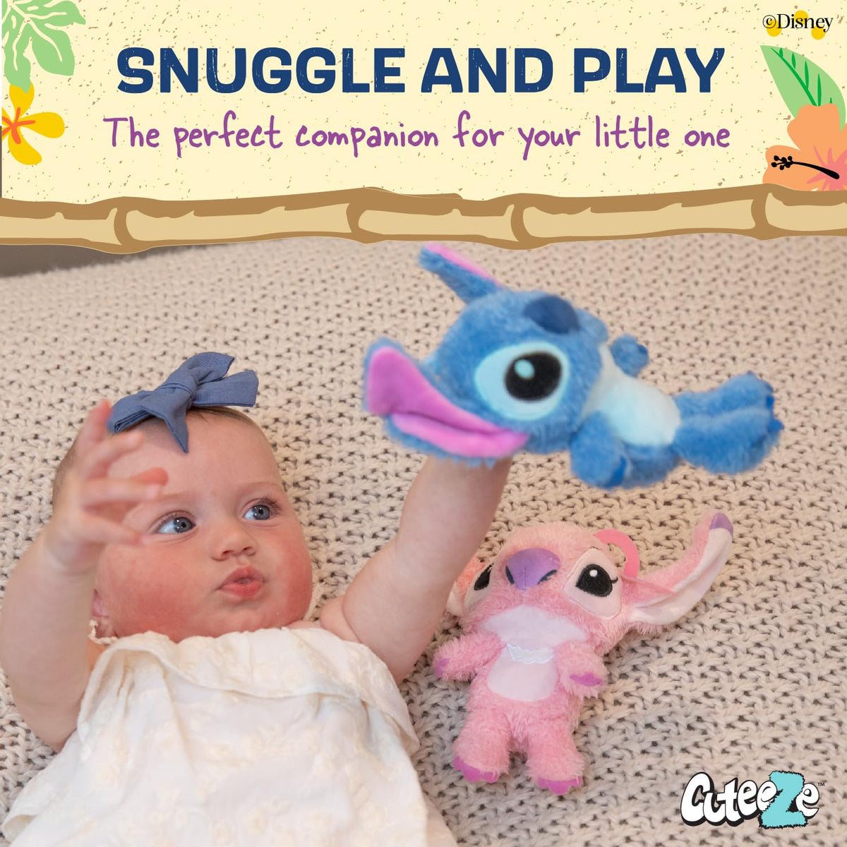 Close-up of Cuteeze Stitch with soft plush texture for hugs