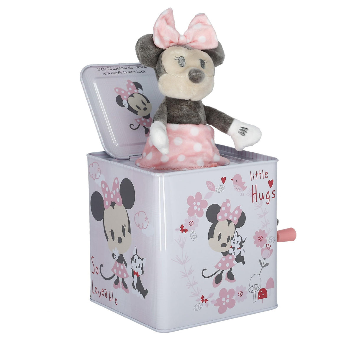 Kids Preferred Disney Minnie Mouse jack-in-the-box pink design ready for gentle surprise and early learning
