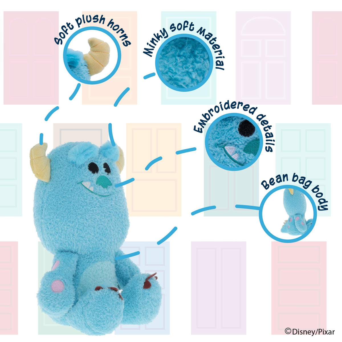 KIDS PREFERRED Sully Cuteeze plush with bean-filled body for comforting weight.