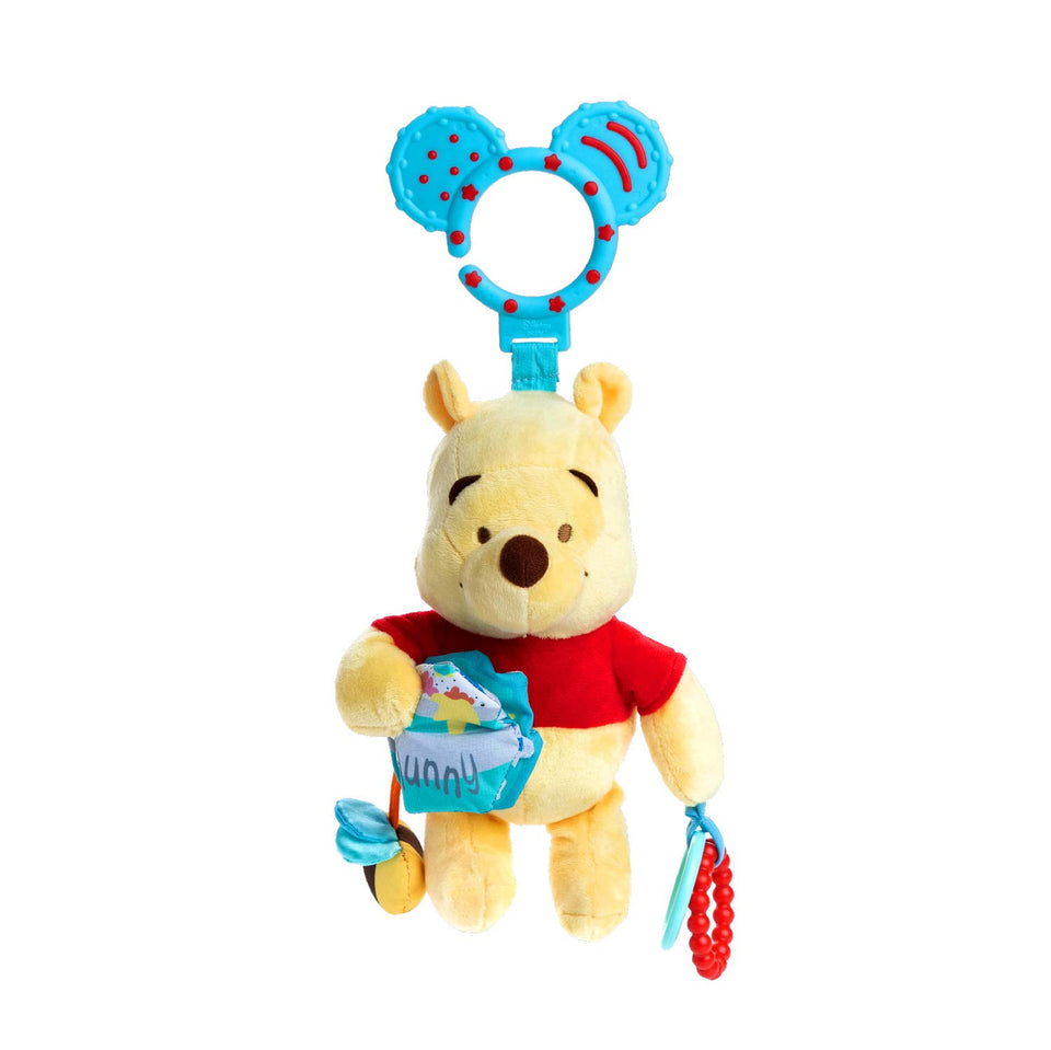 Kids Preferred Disney Baby Winnie the Pooh on-the-go clip keeps Pooh toy handy on a stroller.