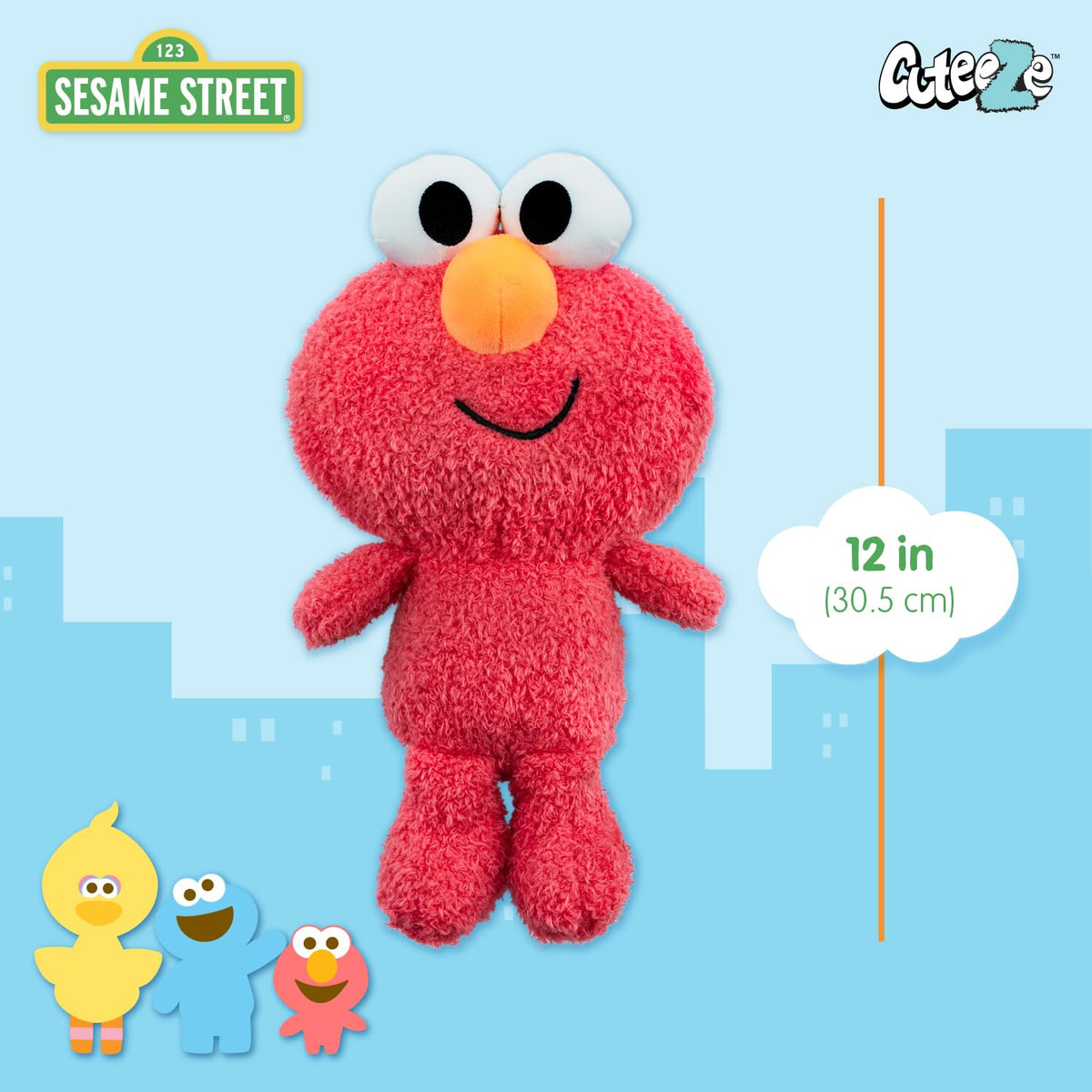 Kids Preferred Elmo plush with crinkle feet for tactile exploration.
