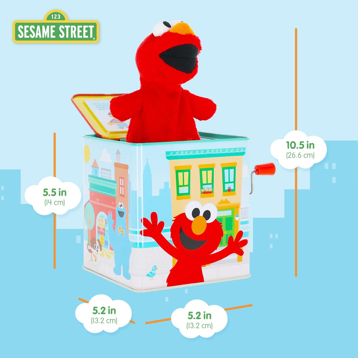 Elmo pops out to create a playful surprise during early playtime.