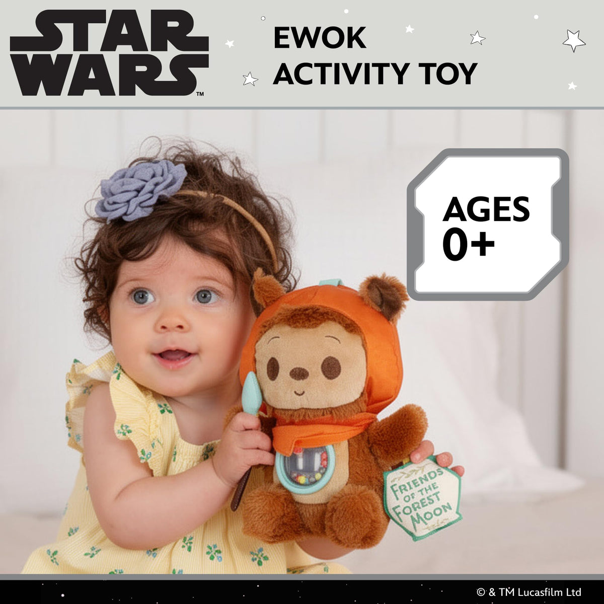 Kids Preferred Ewok On-the-Go belly rattle with colorful beads that entertain with motion.