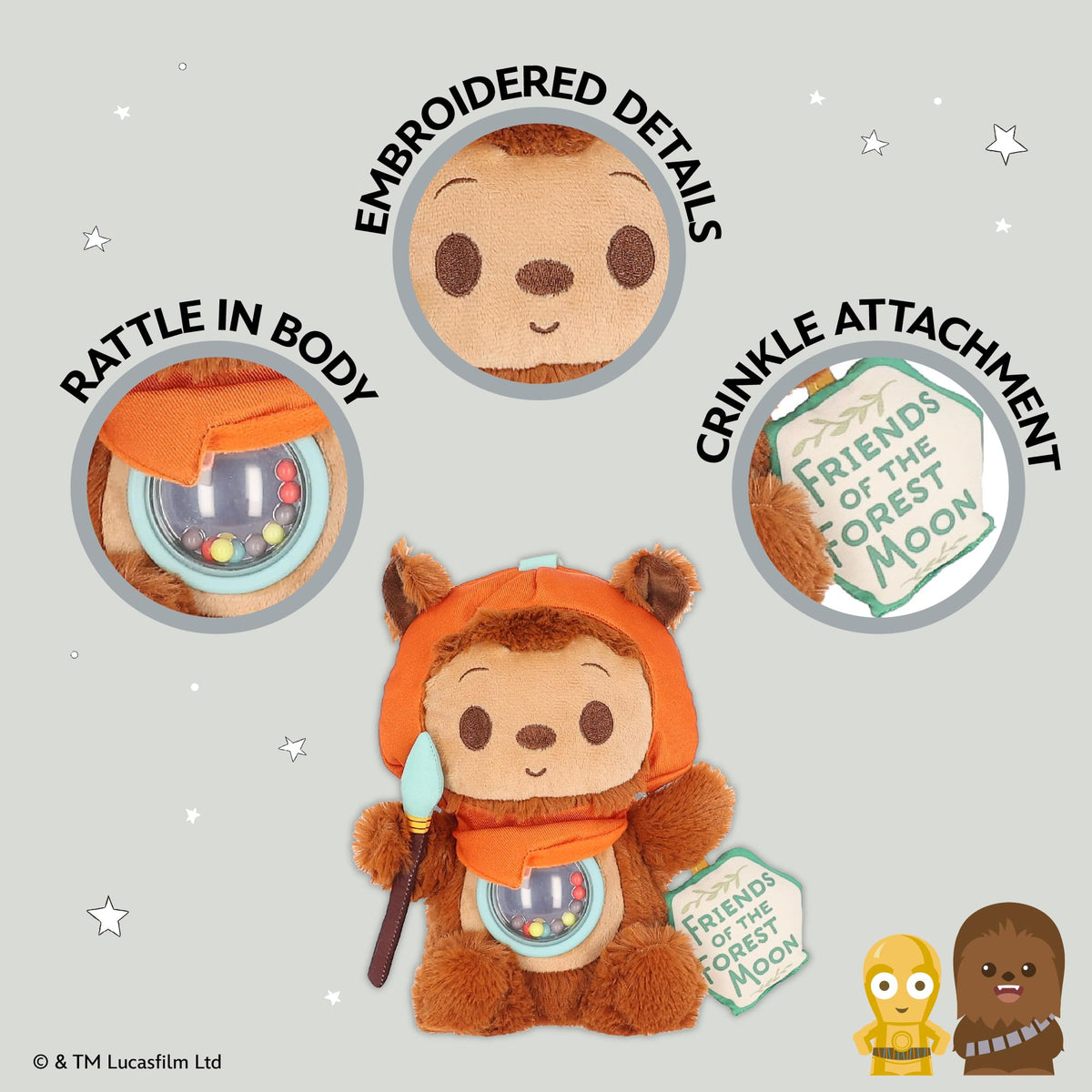 Kids Preferred Ewok On-the-Go forest moon squeaker sparks curiosity during playtime.